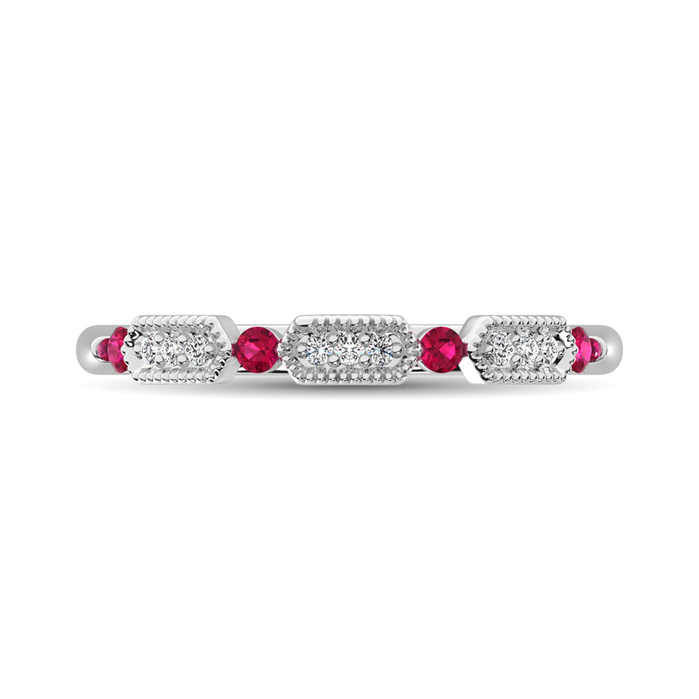 Diamante 1/5 Ct.Tw. Y banda de rub√≠es en oro blanco de 14 k (9 diamantes y 4 rub√≠es)