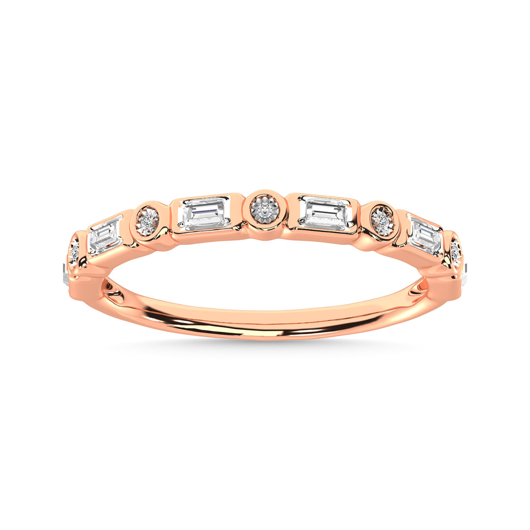Diamante 1/8 Ct.Tw. Alianza redonda y baguette en oro rosado de 14 k