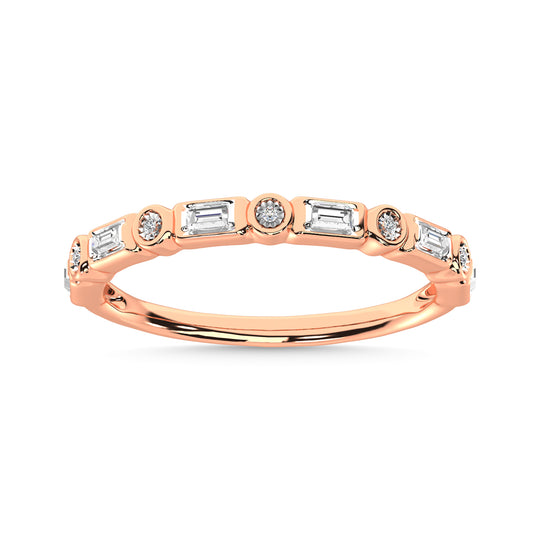 Diamante 1/8 Ct.Tw. Alianza redonda y baguette en oro rosado de 14 k