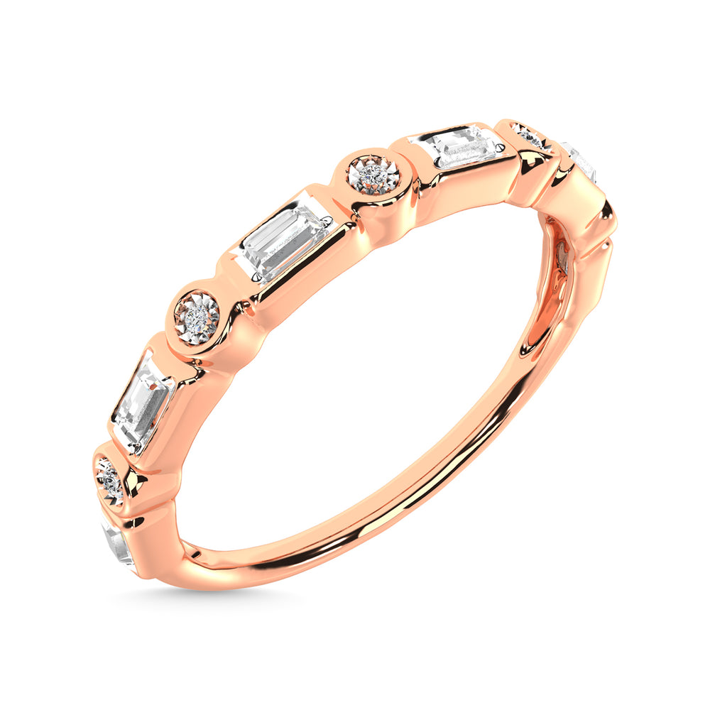 Diamante 1/8 Ct.Tw. Alianza redonda y baguette en oro rosado de 14 k