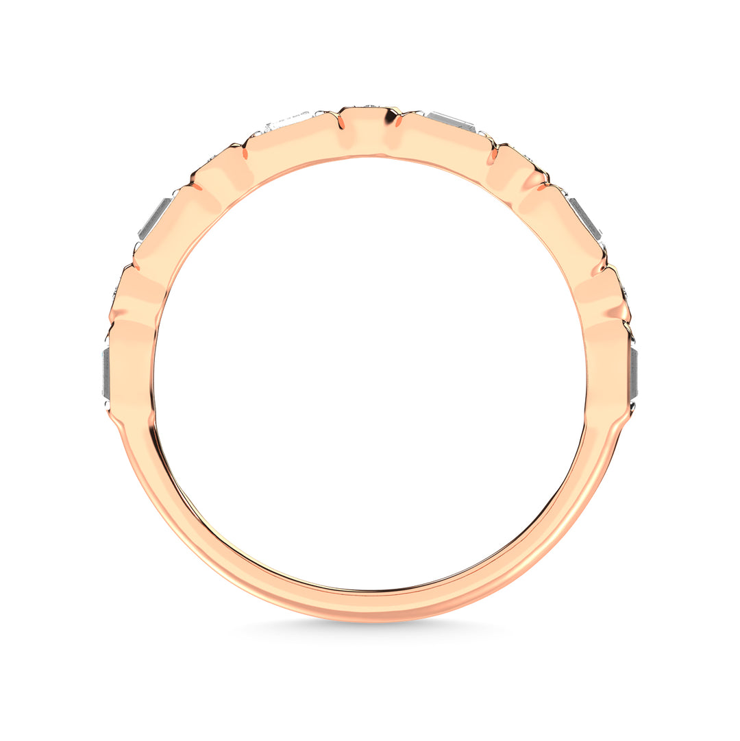 Diamante 1/8 Ct.Tw. Alianza redonda y baguette en oro rosado de 14 k