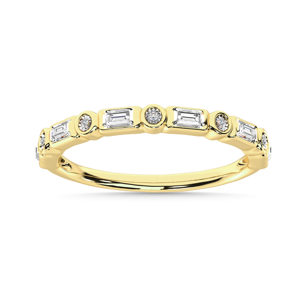 Diamante 1/8 Ct.Tw. Alianza redonda y baguette en oro amarillo de 14 k