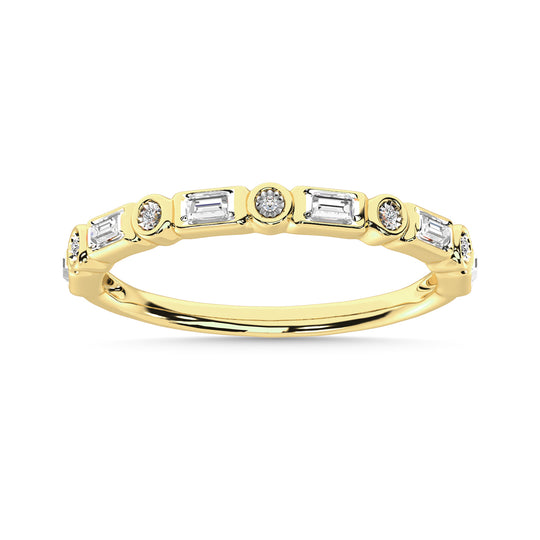 Diamante 1/8 Ct.Tw. Alianza redonda y baguette en oro amarillo de 14 k