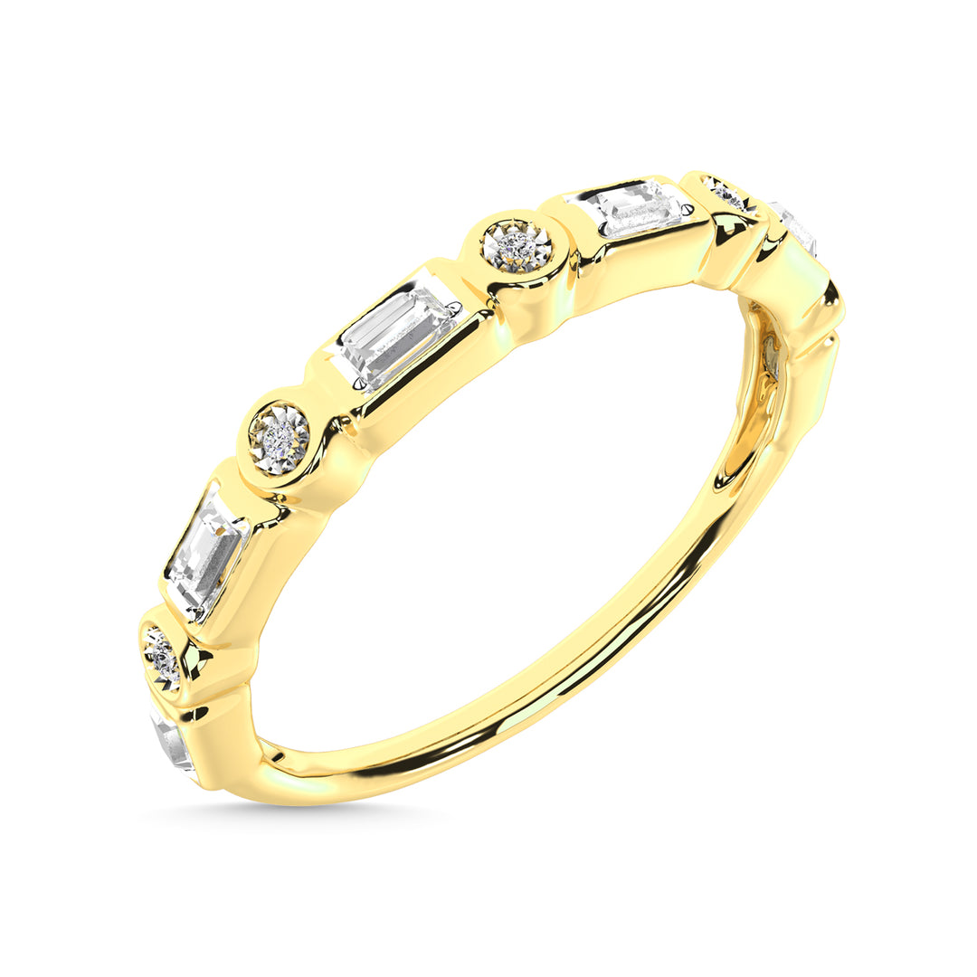 Diamante 1/8 Ct.Tw. Alianza redonda y baguette en oro amarillo de 14 k