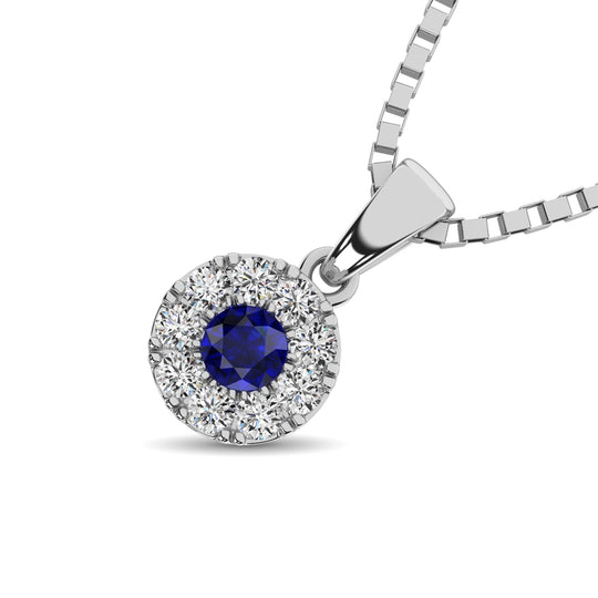 1/4 ct. 14K white gold diamond and blue sapphire pendant