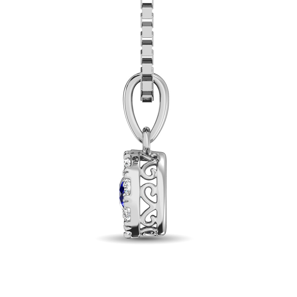 1/4 ct. 14K white gold diamond and blue sapphire pendant
