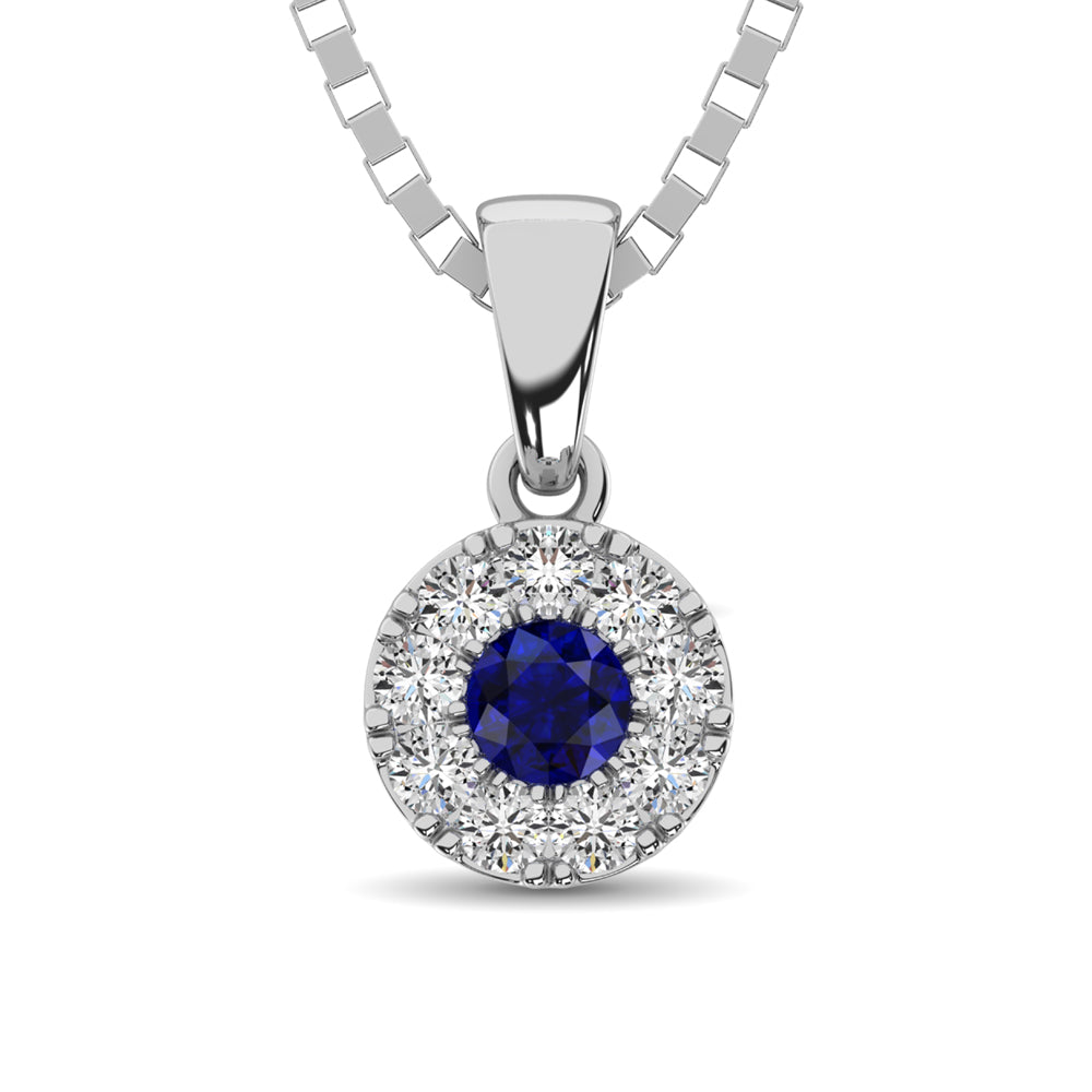 1/4 ct. 14K white gold diamond and blue sapphire pendant