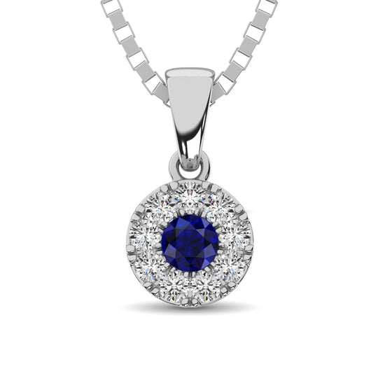 1/4 ct. 14K white gold diamond and blue sapphire pendant