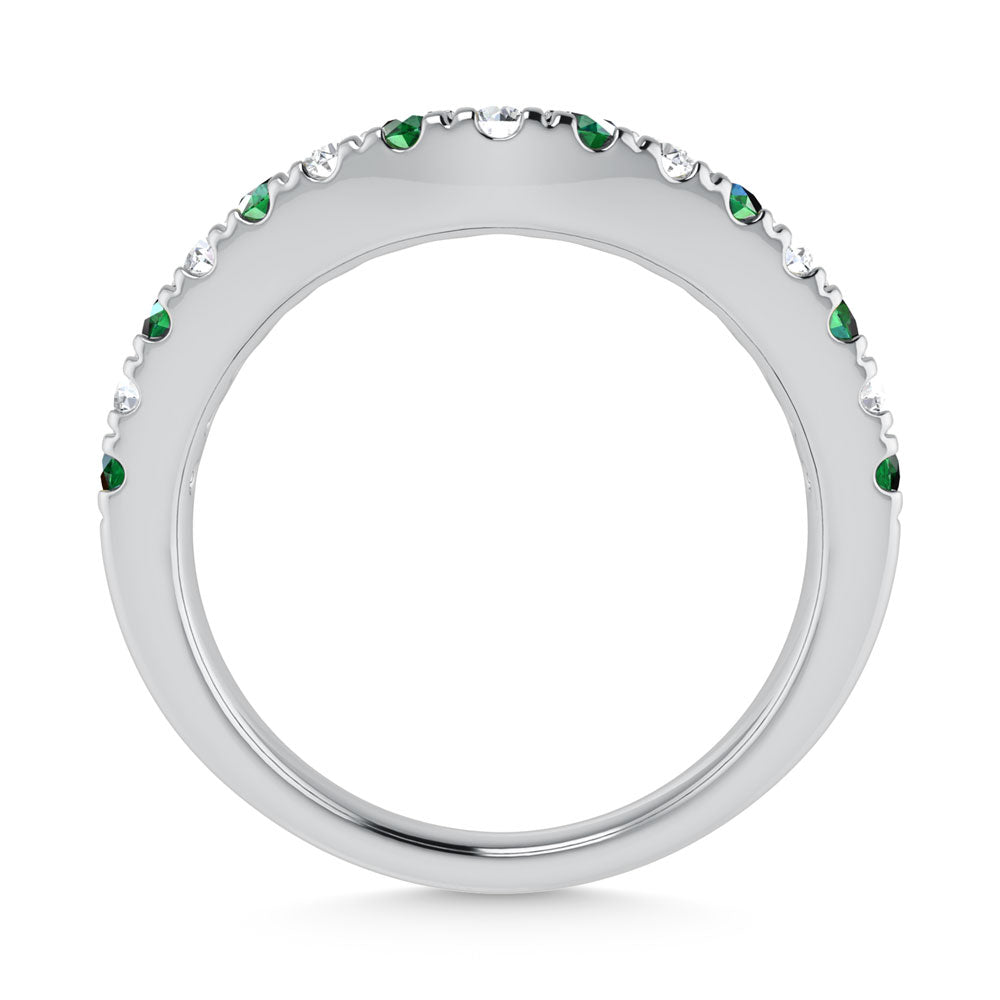 Oro blanco de 14 quilates con esmeralda y diamante de 1/2 qt. total. Banda curva