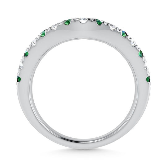 Oro blanco de 14 quilates con esmeralda y diamante de 1/2 qt. total. Banda curva