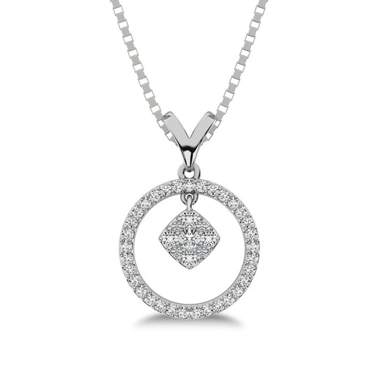 Oro blanco de 10 quilates de 1/4 qt.Tw. Colgante colgante con c‚àö‚â†rculo de diamantes
