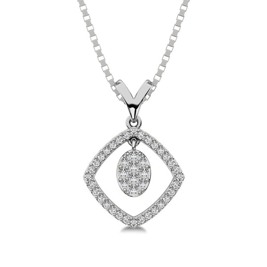 Oro blanco de 10 quilates de 1/4 qt.Tw. Colgante de forma cuadrada de diamante con colgante