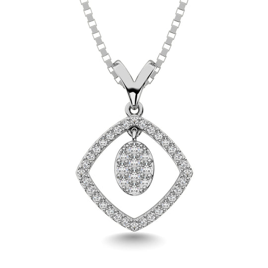 Oro blanco de 10 quilates de 1/4 qt.Tw. Colgante de forma cuadrada de diamante con colgante