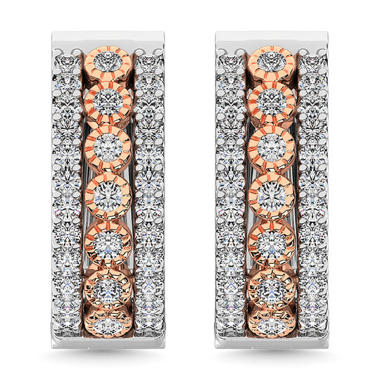 Diamante 3/8 Ct.Tw. Aretes de aro en oro de dos tonos de 14 k