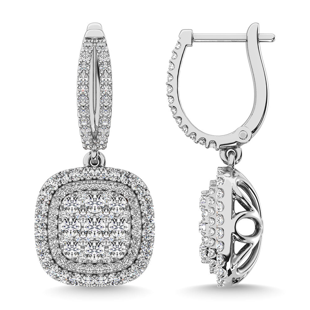 Diamante de 2 qt.Tw. Aretes colgantes en oro blanco de 14 k