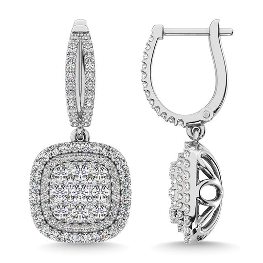 Diamante de 2 qt.Tw. Aretes colgantes en oro blanco de 14 k