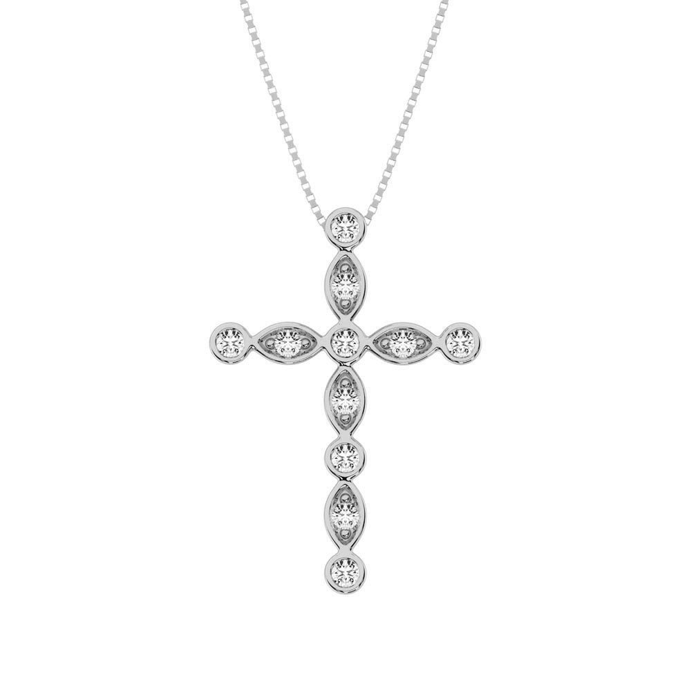 Oro blanco de 10 quilates de 1/6 quilates total. Colgante de cruz de diamantes