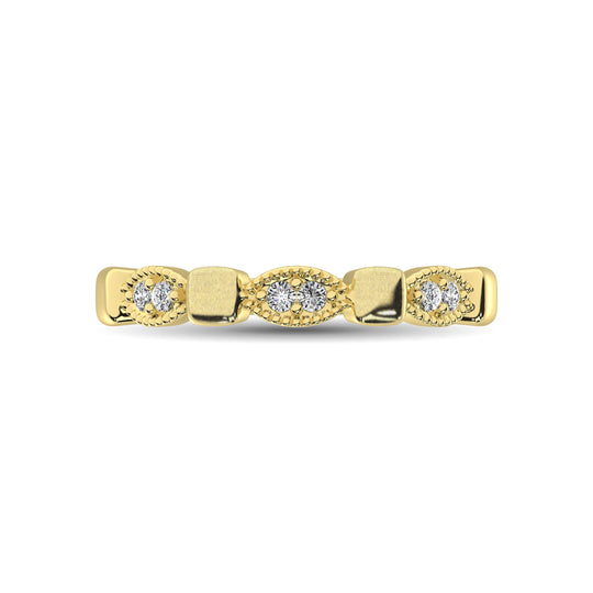 Oro amarillo de 14 quilates de 1/10 quilates total. Banda apilable de diamantes