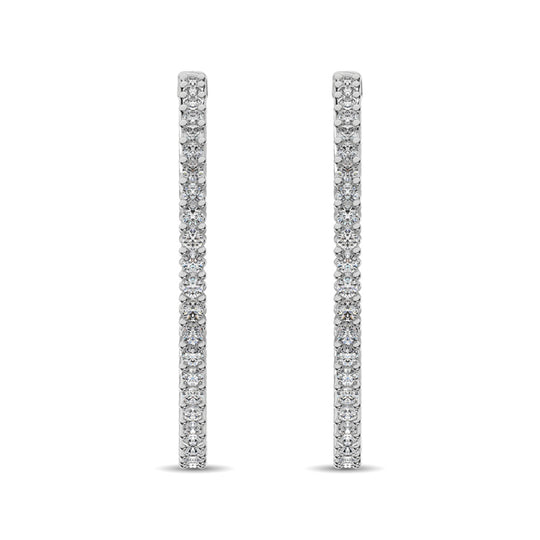 Diamante de oro blanco de 14 quilates de 2 2/5 quilates total. Pendientes de aro dentro y fuera