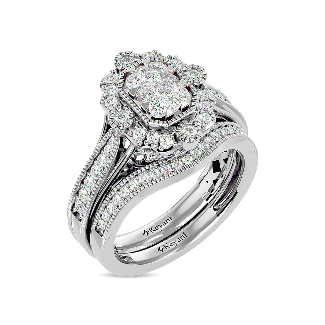 Anillo Nupcial con Diamantes de 1 qt en Oro Blanco de 14k