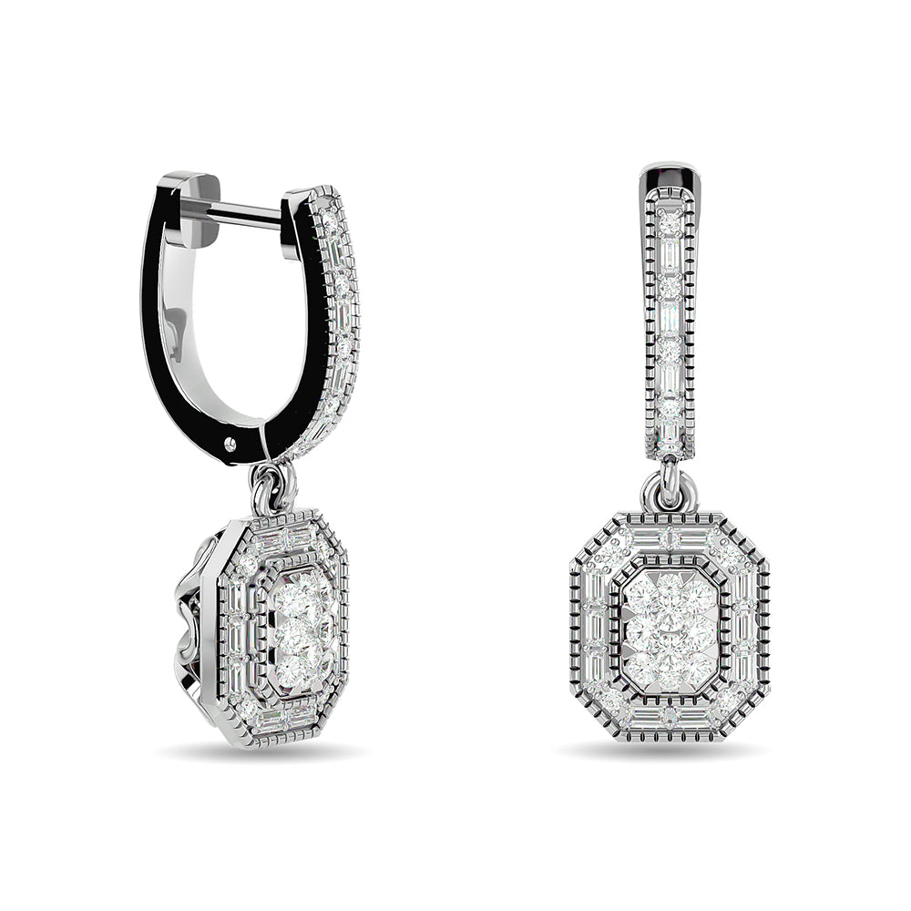 Aretes de Moda con Diamantes de 3/4 qt en Oro Blanco de 14k