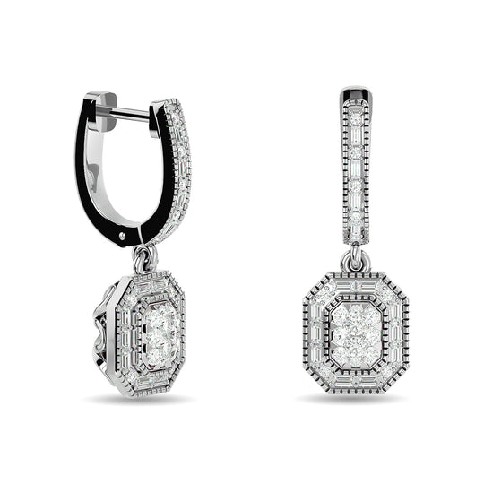 Aretes de Moda con Diamantes de 3/4 qt en Oro Blanco de 14k