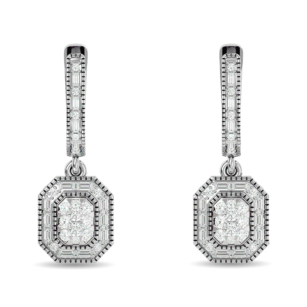 Aretes de Moda con Diamantes de 3/4 qt en Oro Blanco de 14k