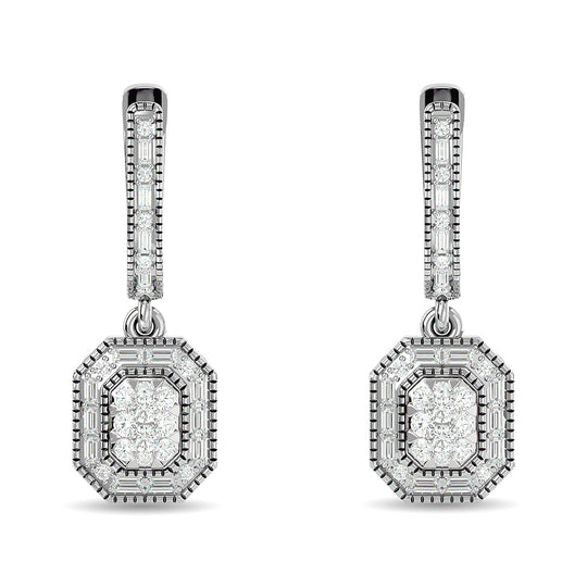 Aretes de Moda con Diamantes de 3/4 qt en Oro Blanco de 14k
