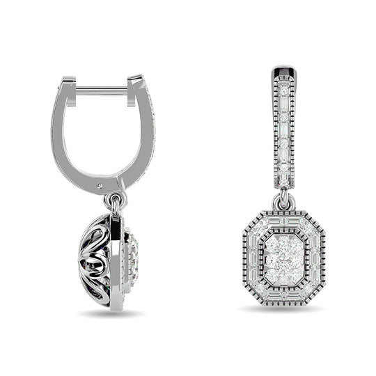 Aretes de Moda con Diamantes de 3/4 qt en Oro Blanco de 14k