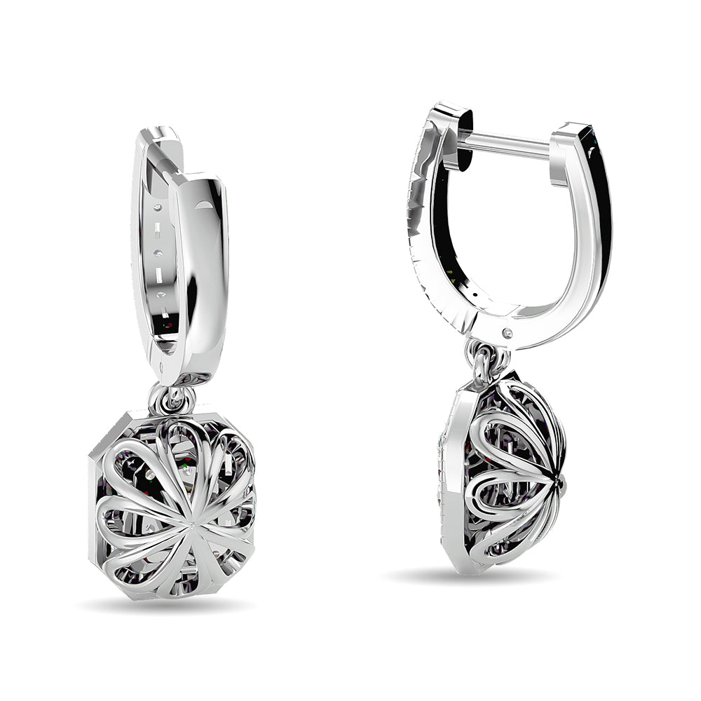 Aretes de Moda con Diamantes de 3/4 qt en Oro Blanco de 14k
