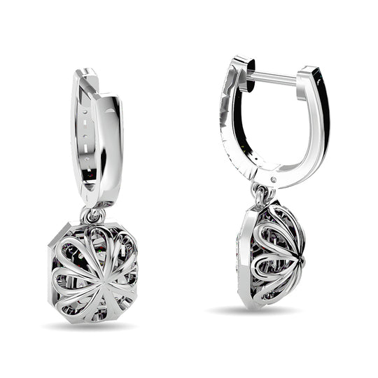 Aretes de Moda con Diamantes de 3/4 qt en Oro Blanco de 14k