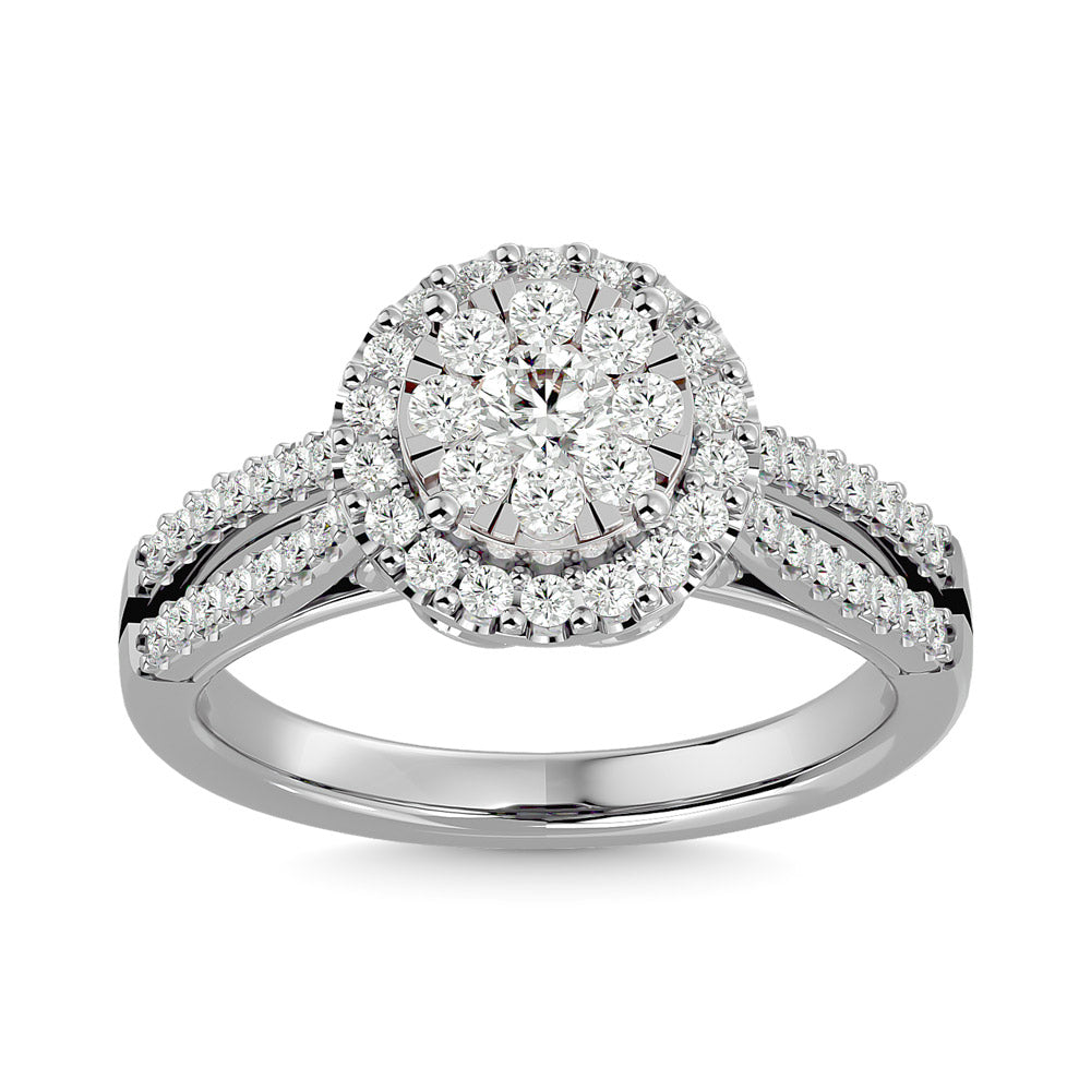 Anillo de Compromiso con Diamantes de 3/4 qt en Oro Blanco de 14k