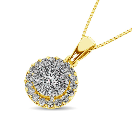 Modern round cut diamond pendant 5/8 ct total in 14k yellow gold
