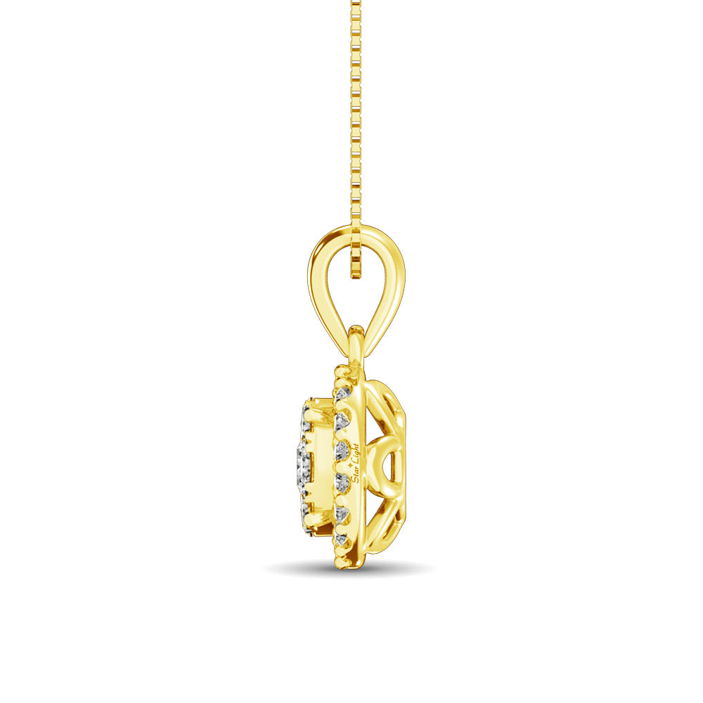Modern round cut diamond pendant 5/8 ct total in 14k yellow gold