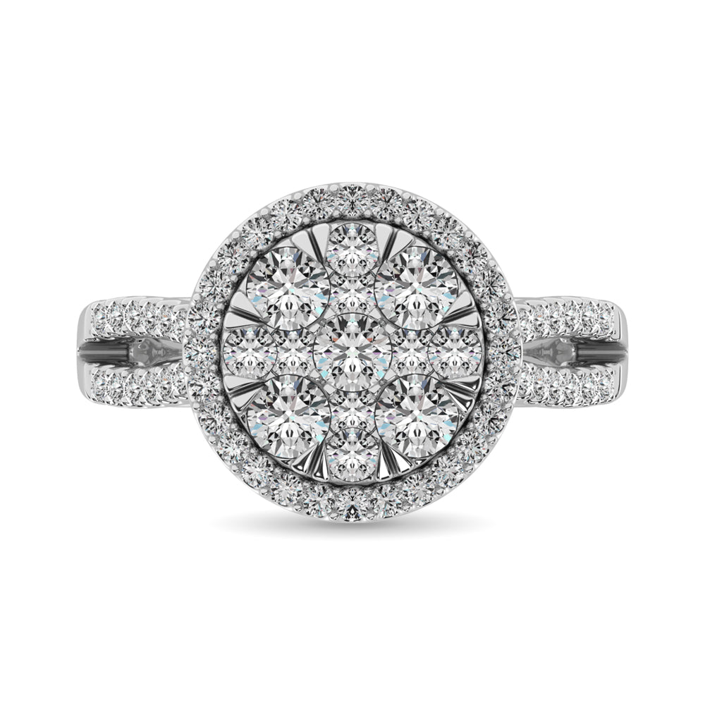 Anillo de Compromiso con Halo de Diamantes de 1 1/2 qt en Oro Blanco de 14k