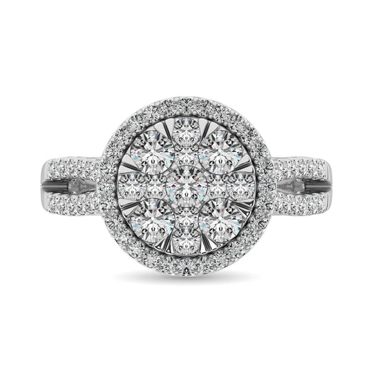 Anillo de Compromiso con Halo de Diamantes de 1 1/2 qt en Oro Blanco de 14k