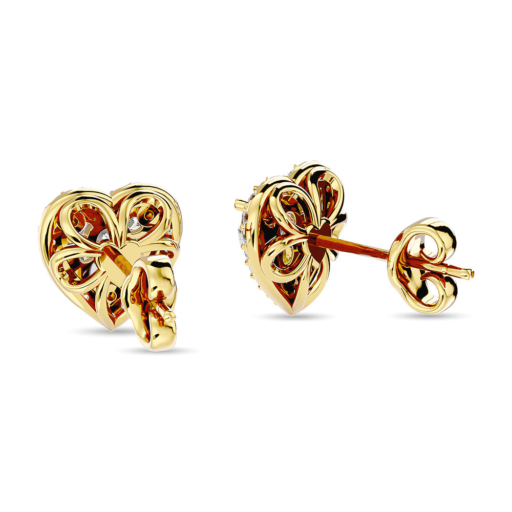 1 ct. Diamond Heart Shaped Fashion Earrings in 14k Yellow Gold