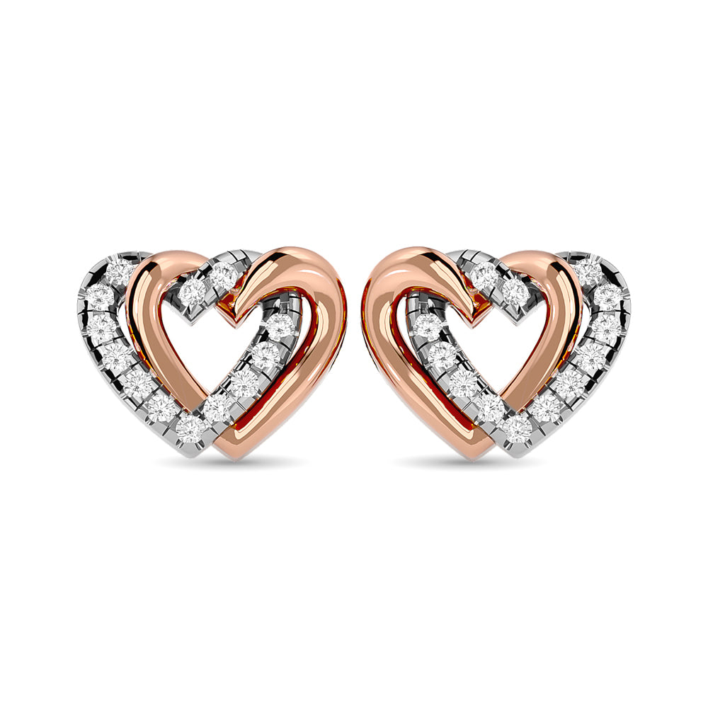 Aretes Diamond Duel Heart de 1/6 qt total en Oro Rosa de 10k