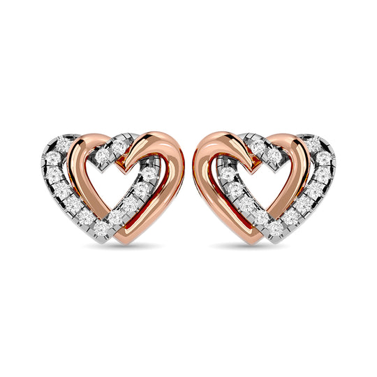 Aretes Diamond Duel Heart de 1/6 qt total en Oro Rosa de 10k