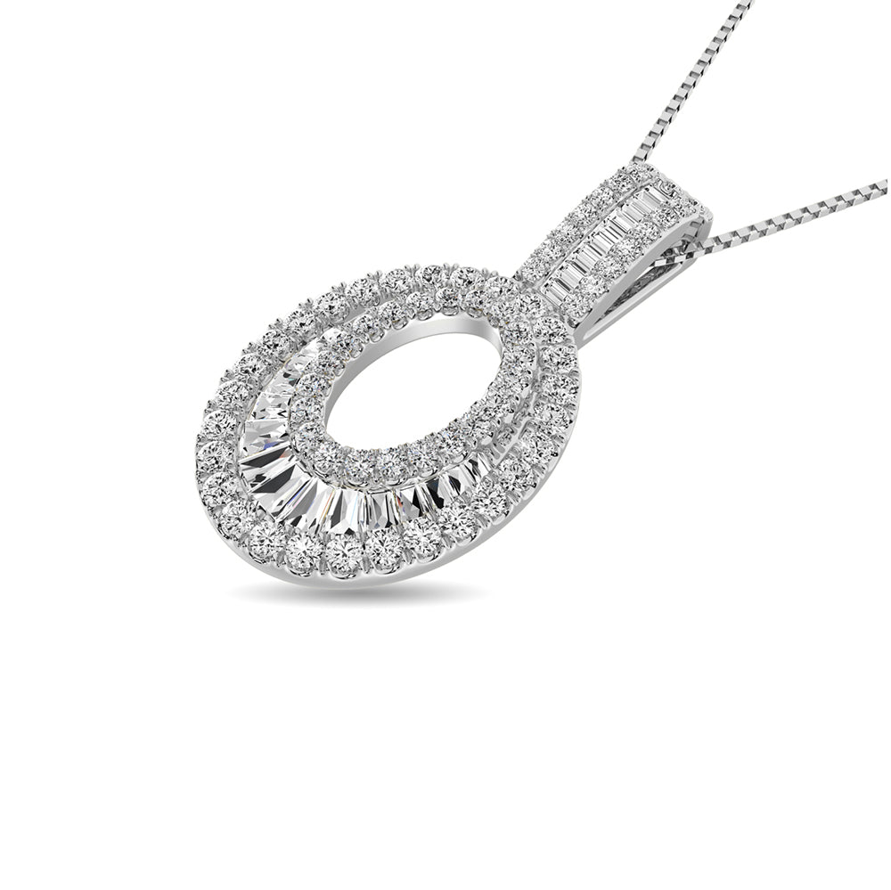 5/8 Ct. Tw. Round and Baguette Modern Pendant in 14k White Gold
