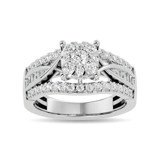 Anillo Moderno con Diamantes de Talla Redonda y Tapper de 1 qt en Oro Blanco de 10k