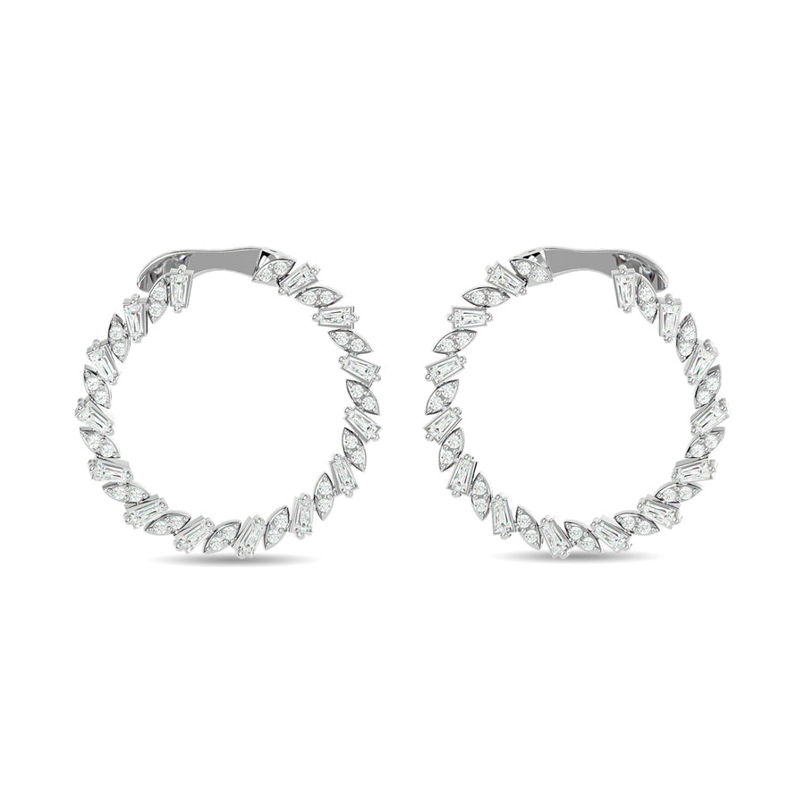 Diamante 3/4 Ct.Tw. Aretes de aro rectos de talla baguette en oro blanco de 14 k
