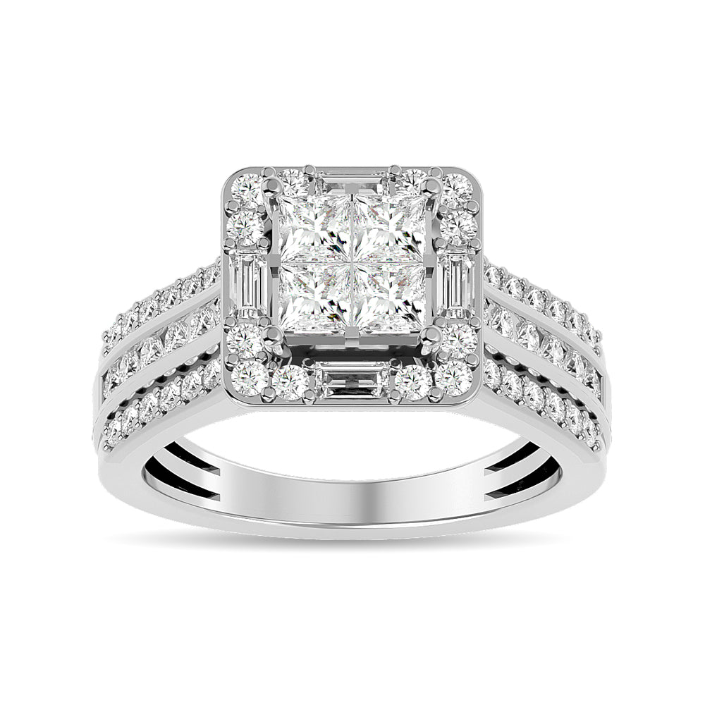 Anillo de Compromiso con Cabeza de Princesa de Diamantes de 1 1/2 qt en Oro Blanco de 14k
