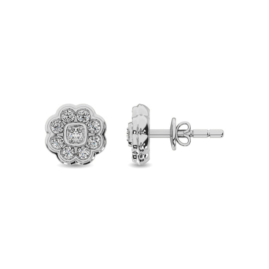 Aretes de Flores con Diamantes de 2/5 qt en Oro Blanco de 10k