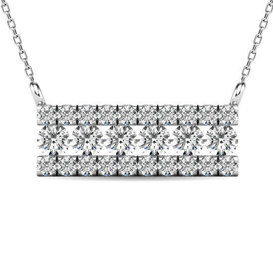 Collar con barra de diamantes de 1/4 qt total en oro blanco de 14 k