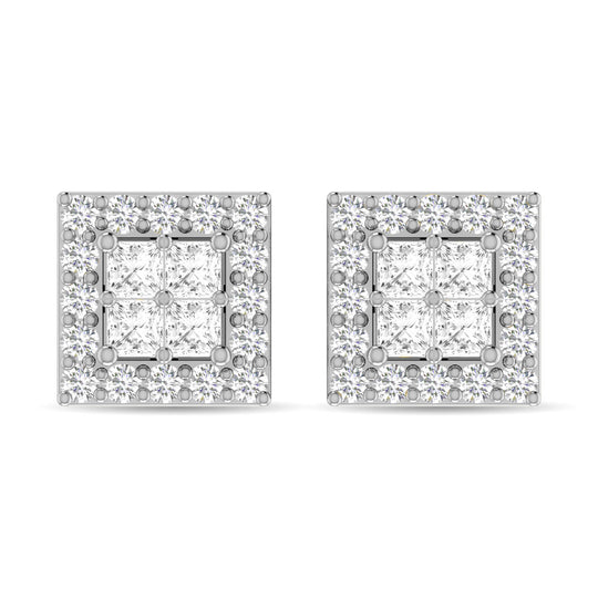 1/3 Ct. Tw. Diamond Round &amp; Princess Fashion Earrings in 14k White Gold