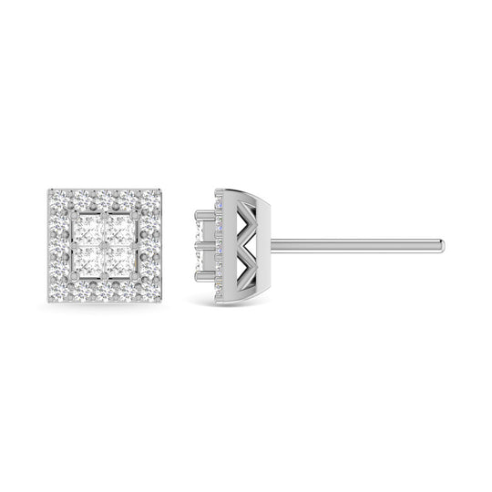 1/3 Ct. Tw. Diamond Round &amp; Princess Fashion Earrings in 14k White Gold