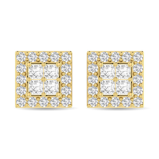 Diamante 3/4 Ct.Tw. Aretes de moda redondos y de princesa en oro amarillo de 14 k