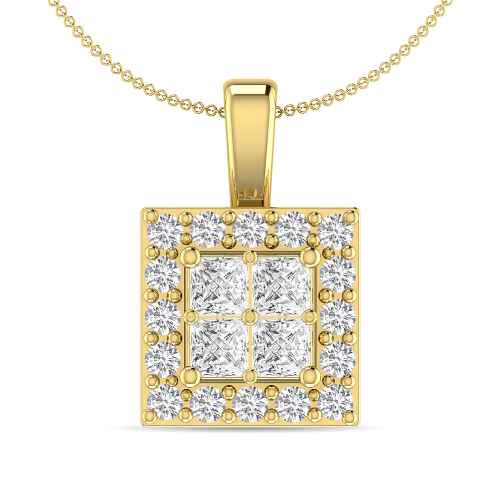 Diamante 1/2 Ct.Tw. Colgante moderno redondo y de princesa en oro amarillo de 14 k