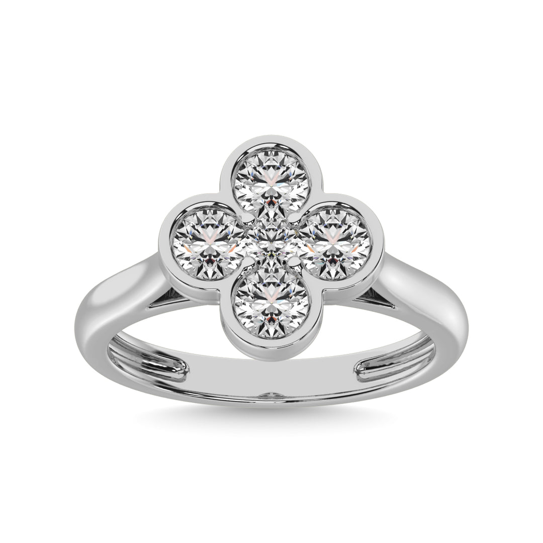 Anillo Floral con Diamantes de 1 qt en Oro Blanco de 14k